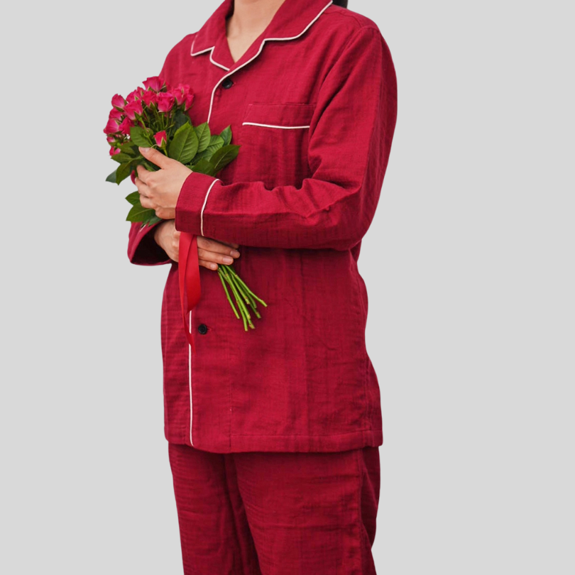 Uchino - Marshmallow Gauze Pajama Set in Red — Bosco's Mercantile